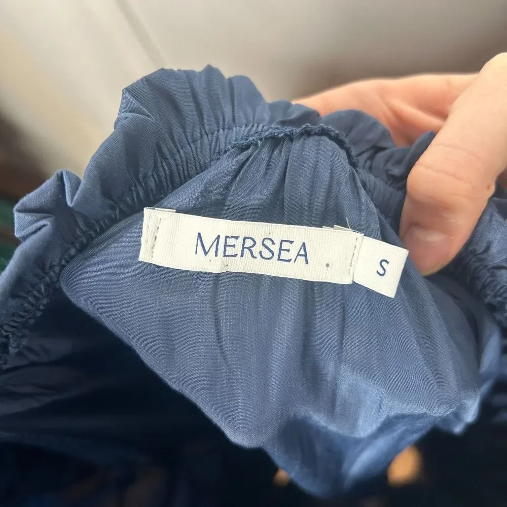 Mersea Blue Tulum Ruffle Dress Tie Waist Size Small - Picture 9 of 10